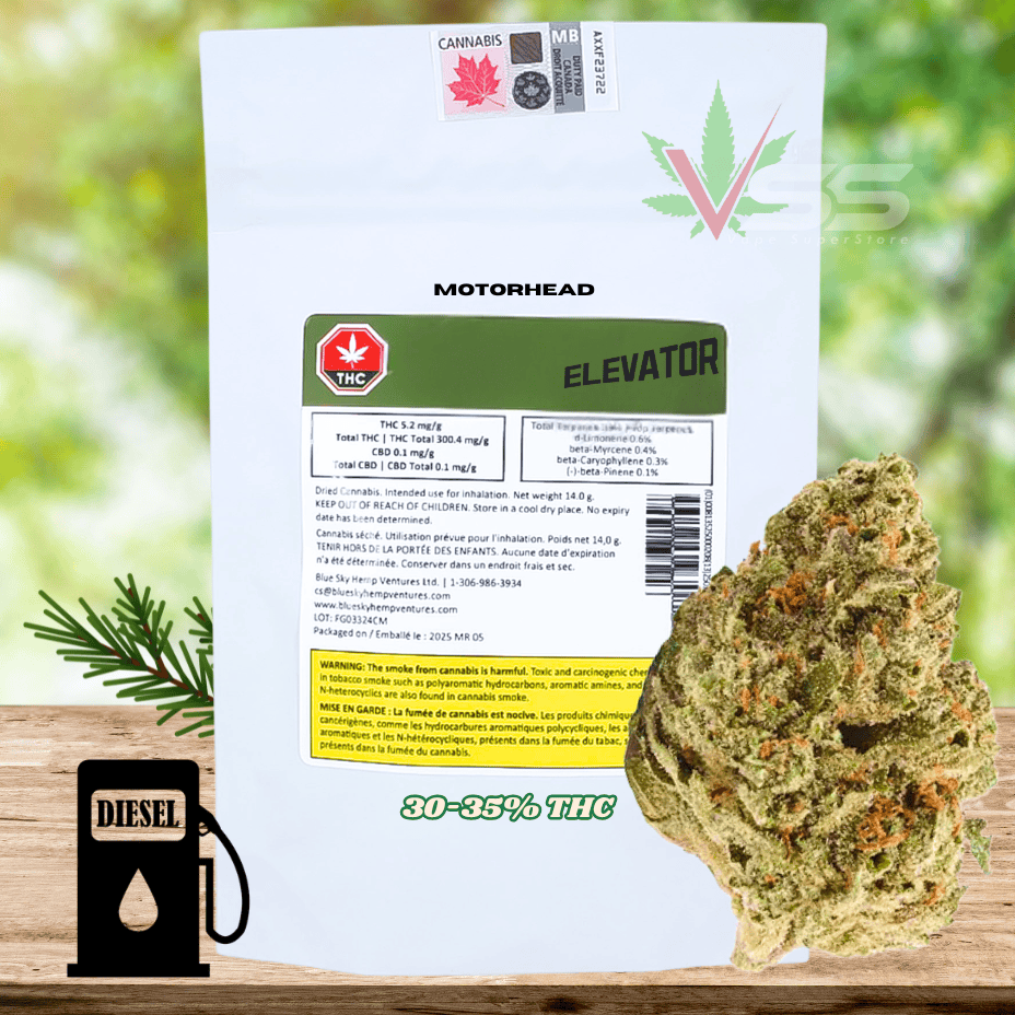 Elevator Motorhead Dried Flower - 28g Morden Vape SuperStore and Cannabis Manitoba Canada