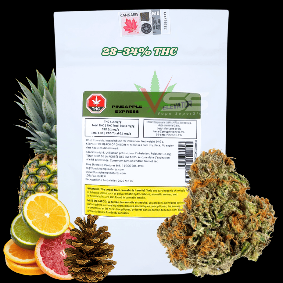 Elevator Pineapple Express Sativa Flower - 28g Morden Vape SuperStore and Cannabis Manitoba Canada