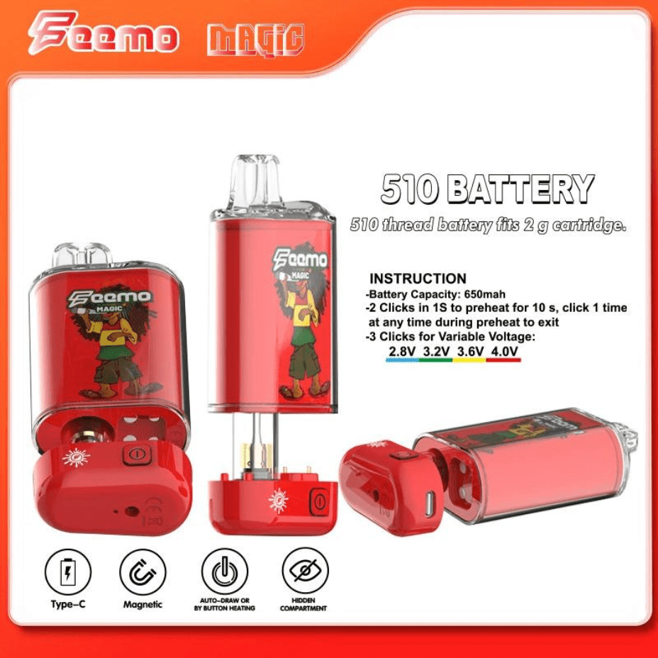 Feemo 510 Batteries 650mAh / Red Feemo Magic 510 Thread Battery - Morden Vape & Cannabis