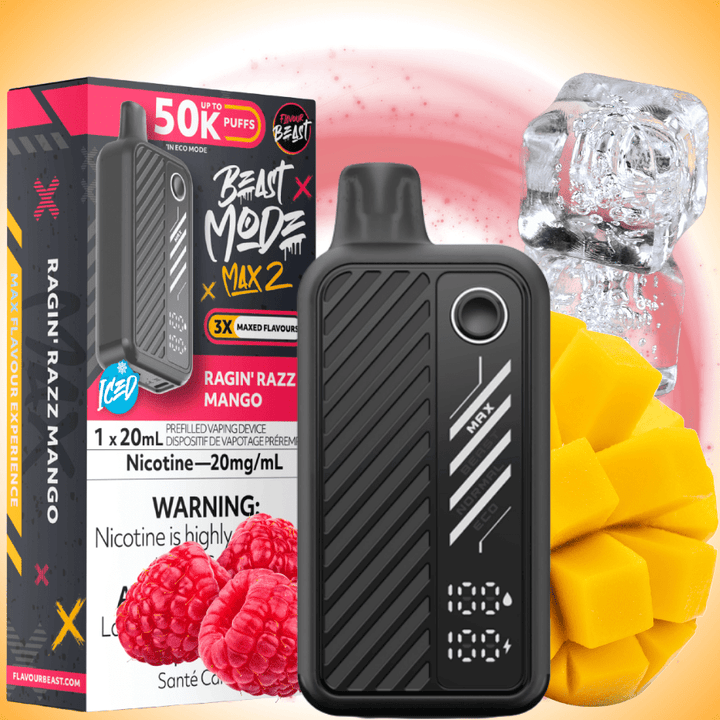 Flavour Beast Max 2 Disposable Vape-Ragin' Razz Mango ICED 20mg / 50000 Puffs Morden Vape SuperStore and Cannabis Manitoba Canada