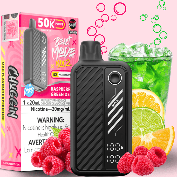 Flavour Beast Max 2 Disposable Vape-Raspberry Green Dew ICED 50000 Puffs / 20mg Morden Vape SuperStore and Cannabis Manitoba Canada