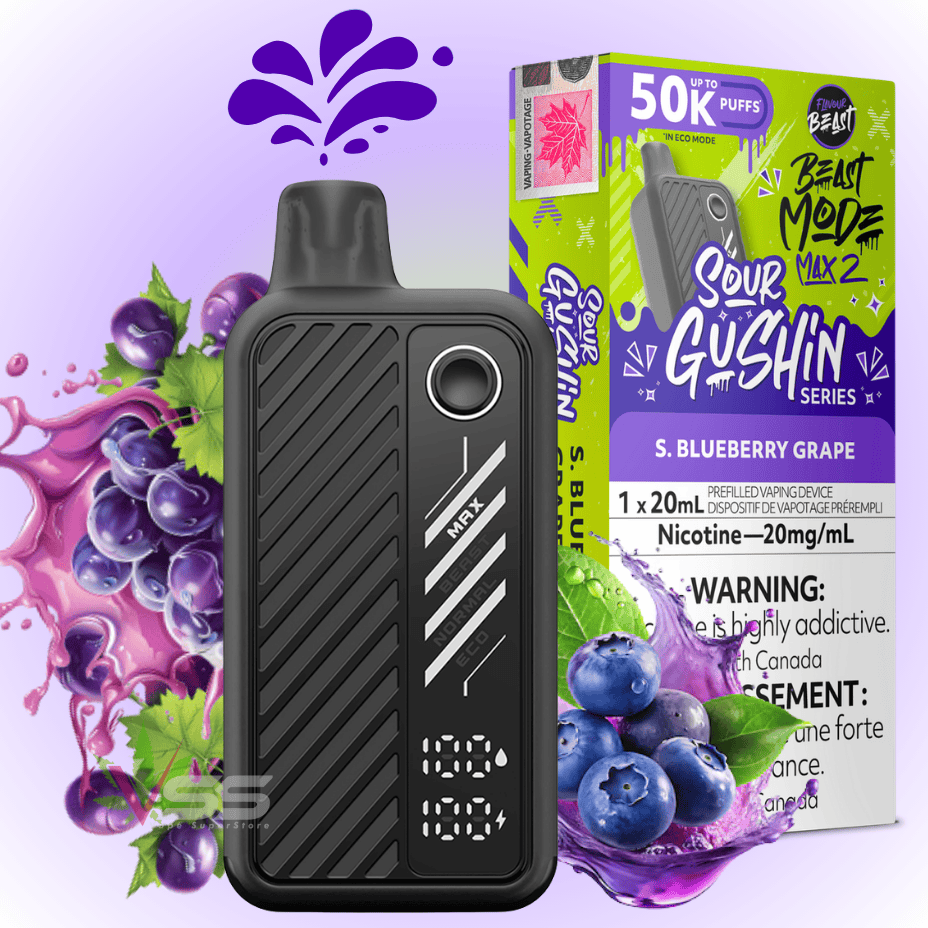 Flavour Beast Mode Max 2 50k Disposable Vape Gushin S. Blueberry Grape Morden Vape SuperStore and Cannabis Manitoba Canada