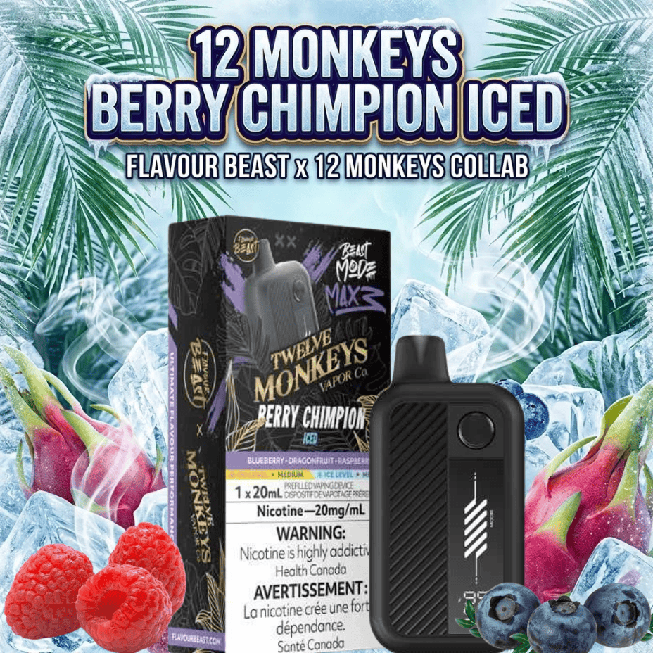 Flavour Beast Mode Max 3 60K Disposable Vape - 12 Monkey-Berry Chimpion Iced 60000 Puffs / 20mg Morden Vape SuperStore and Cannabis Manitoba Canada