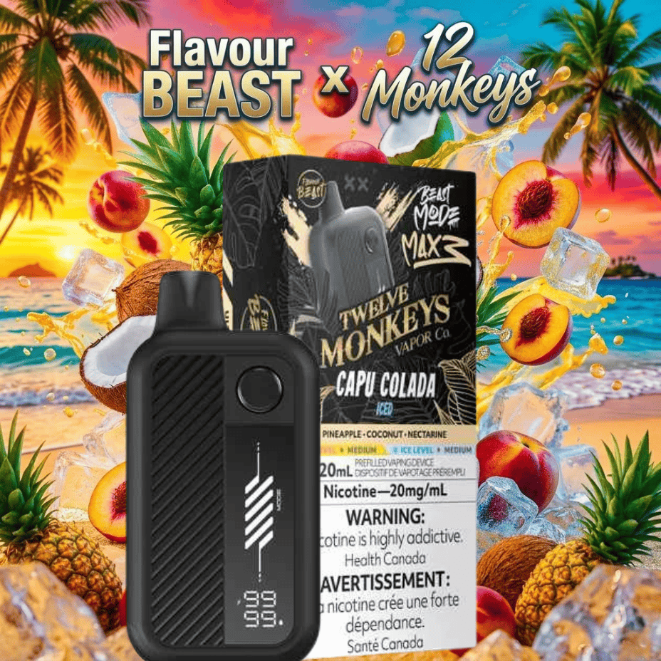 Flavour Beast Mode Max 3 60K Disposable Vape - 12 Monkeys Capu Colada Iced 60000 Puffs / 20mg Morden Vape SuperStore and Cannabis Manitoba Canada