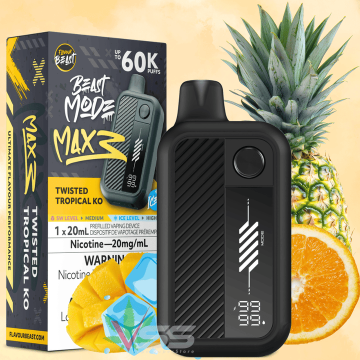 Flavour Beast Mode Max 3 60K Disposable Vape - Twisted Tropical KO Ice 60000 Puffs / 20mg Morden Vape SuperStore and Cannabis Manitoba Canada