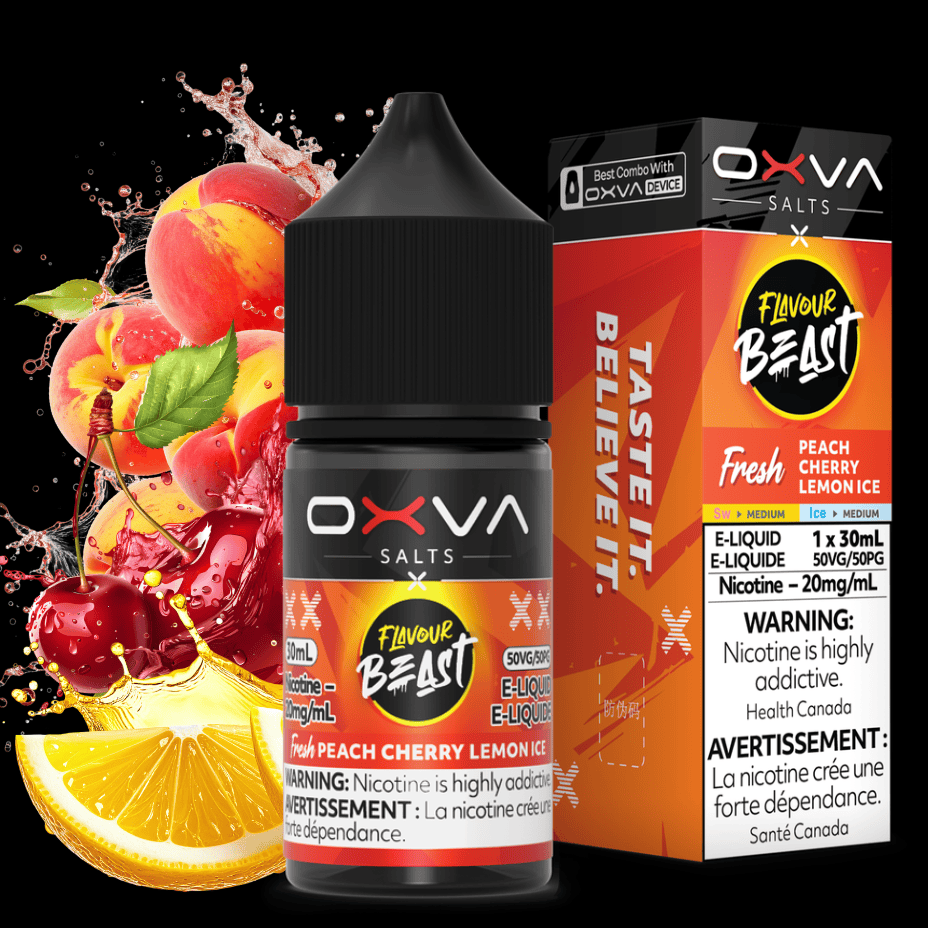 Flavour Beast x OXVA E-Liquid - Fresh Peach Cherry Lemon Ice Salt 30mL / 20mg Morden Vape SuperStore and Cannabis Manitoba Canada