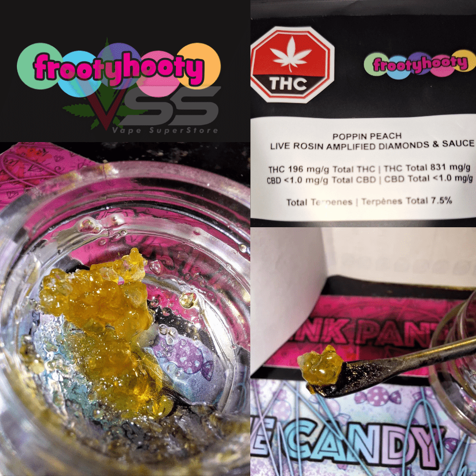 Frootyhooty - Poppin' Peach Diamonds & Live Rosin Sauce Morden Vape SuperStore and Cannabis Manitoba Canada