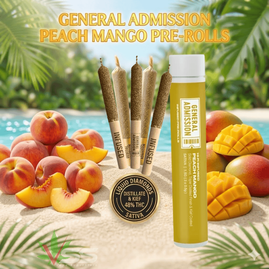 General Admission Peach Mango Liquid Diamond Sativa Pre-Rolls - 3x0.5g Morden Vape SuperStore and Cannabis Manitoba Canada
