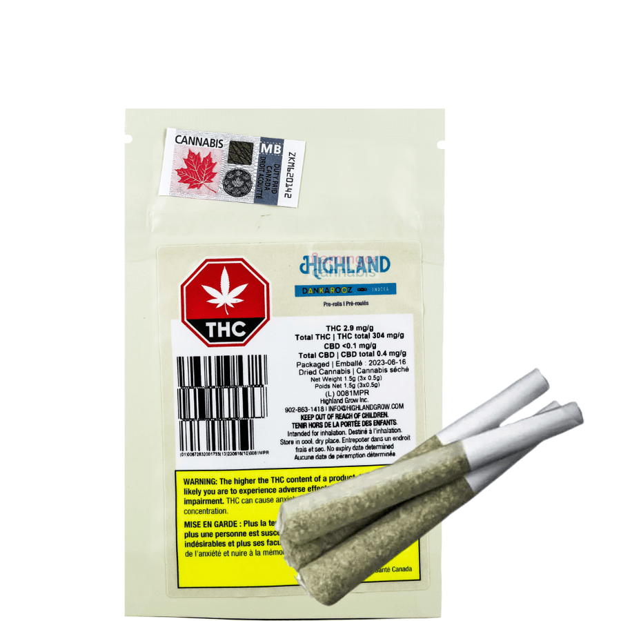 Highland Grow Pre-Rolls 3x0.5g Highland Dankarooz Indica Pre-Rolls-Morden Vape SuperStore & Cannabis MB, Canada