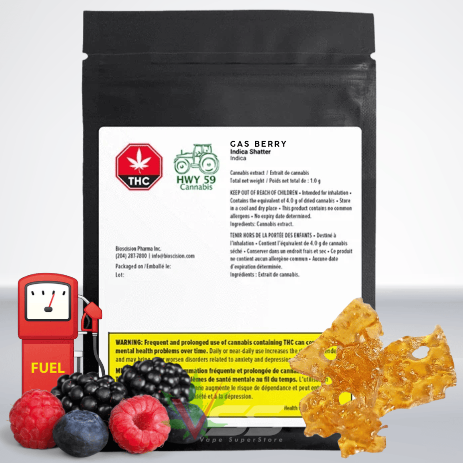 HWY 59 Cannabis - Gas Berry Indica Shatter - 1g Morden Vape SuperStore and Cannabis Manitoba Canada