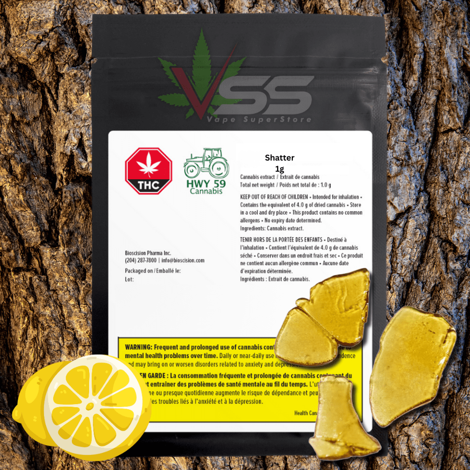 Hwy 59 Sour Diesel Sativa Shatter - 1g Morden Vape SuperStore and Cannabis Manitoba Canada