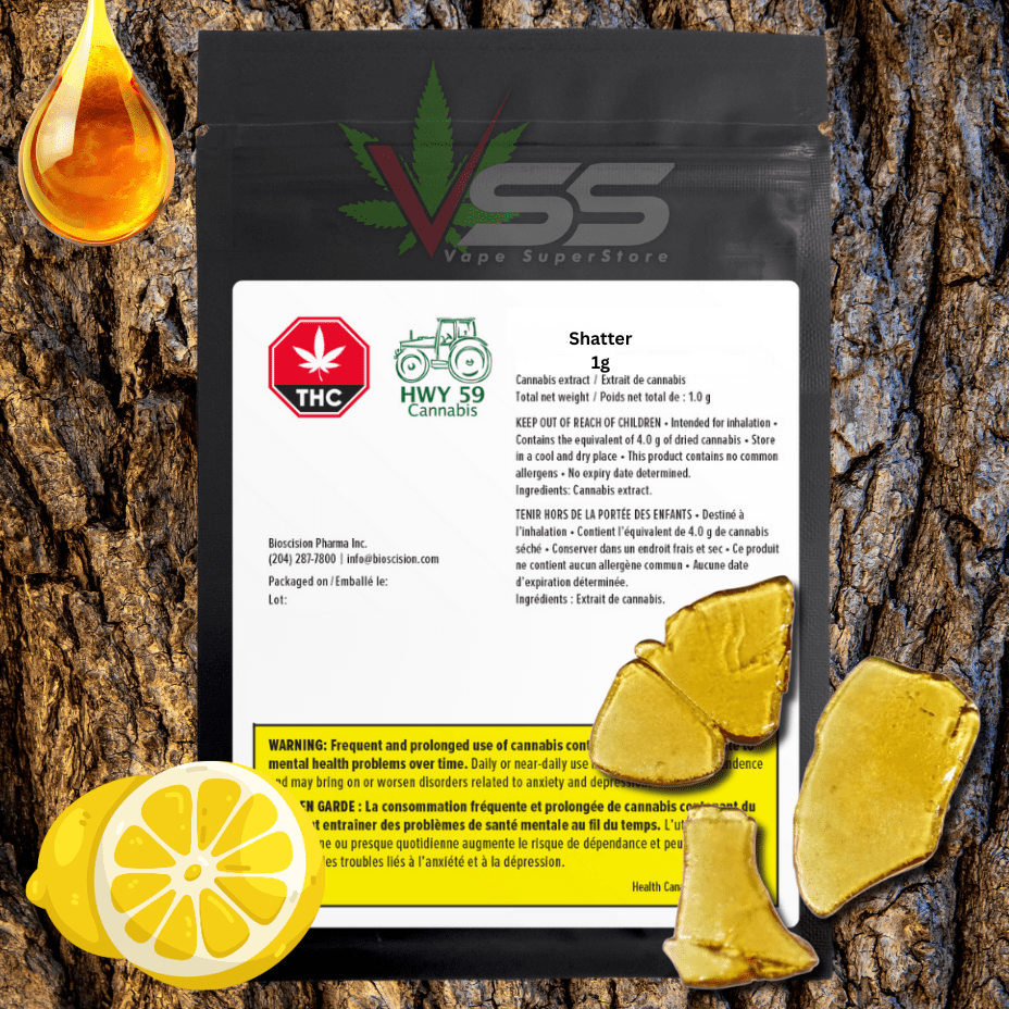 Hwy 59 Sour Diesel Sativa Shatter - 1g Morden Vape SuperStore and Cannabis Manitoba Canada