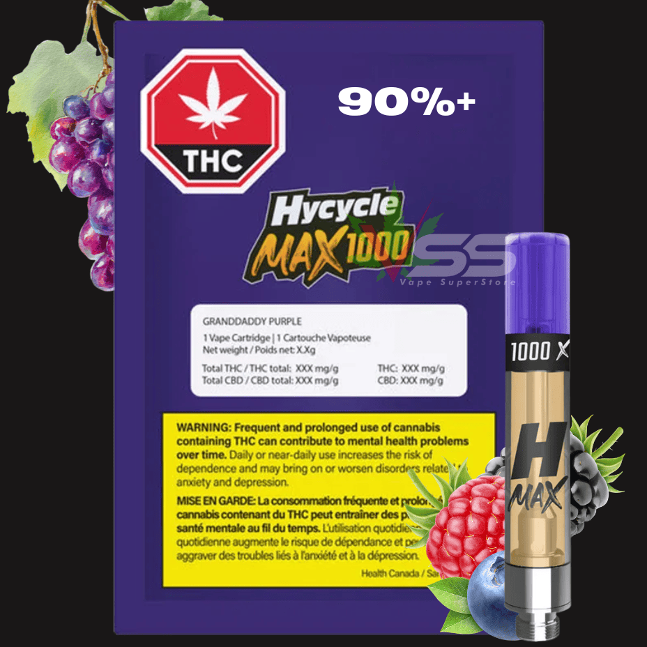 Hycycle Max 1000 - Granddaddy Purple Vape Cartridge - 1.1g Morden Vape SuperStore and Cannabis Manitoba Canada