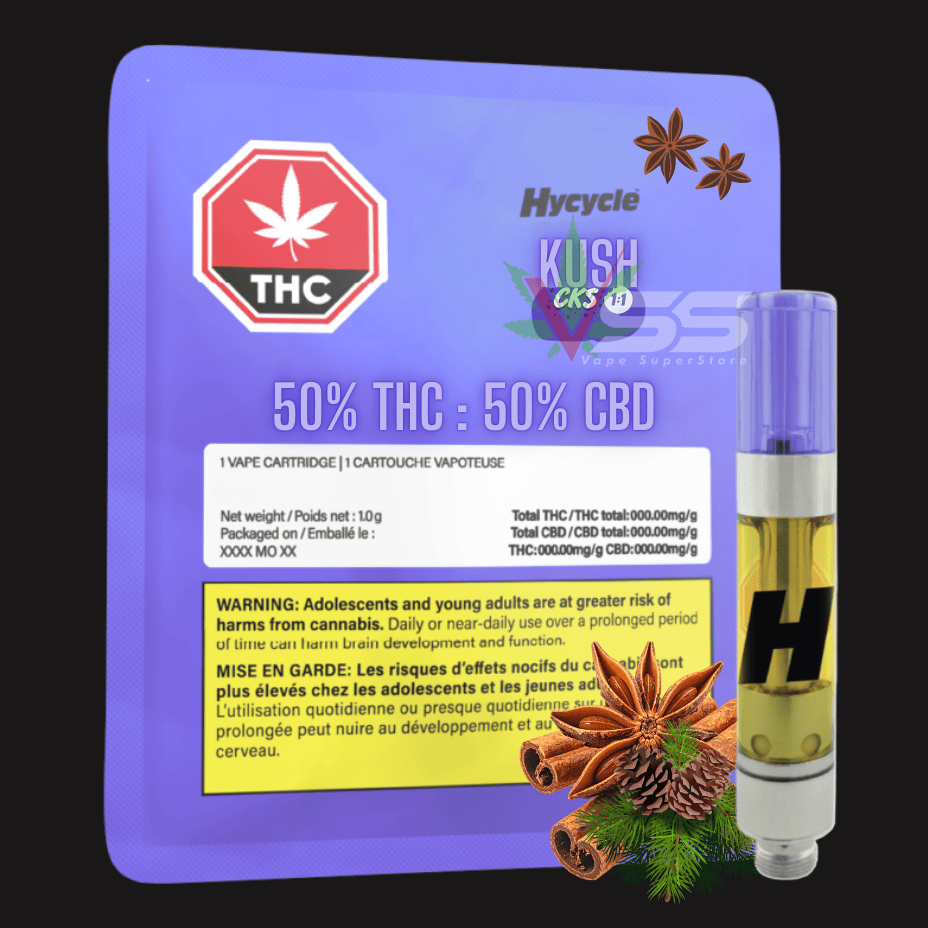 Hycycle Max 1000 Kush Cks 1:1 THC:CBD Cartridge - 1.1g Morden Vape SuperStore and Cannabis Manitoba Canada