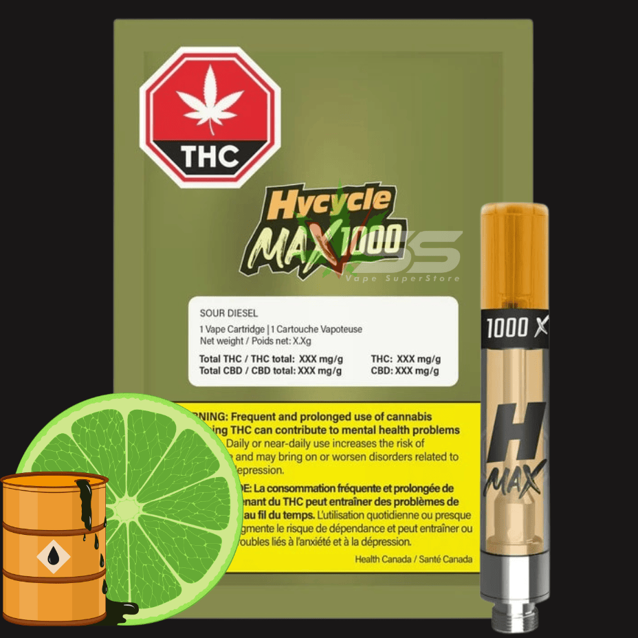 Hycycle Max 1000 - Sour Diesel Sativa Vape Cartridge - 1.1g Morden Vape SuperStore and Cannabis Manitoba Canada