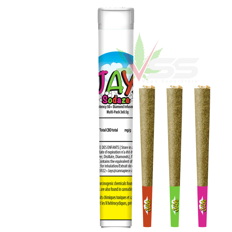 Jays Sodaze High Potency 50+ Diamond Infused Pre-rolls 3x0.5g Morden Vape SuperStore and Cannabis Manitoba Canada