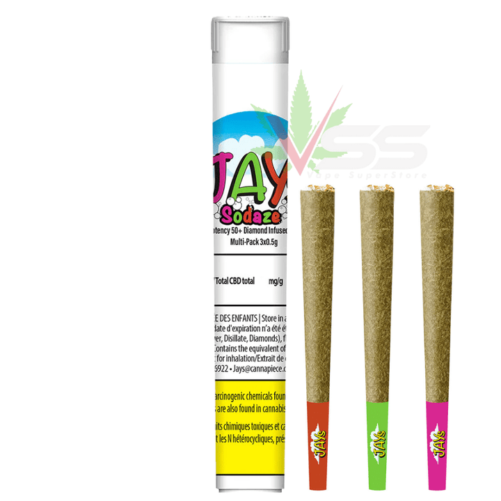 Jays Sodaze High Potency 50+ Diamond Infused Pre-rolls 3x0.5g Morden Vape SuperStore and Cannabis Manitoba Canada