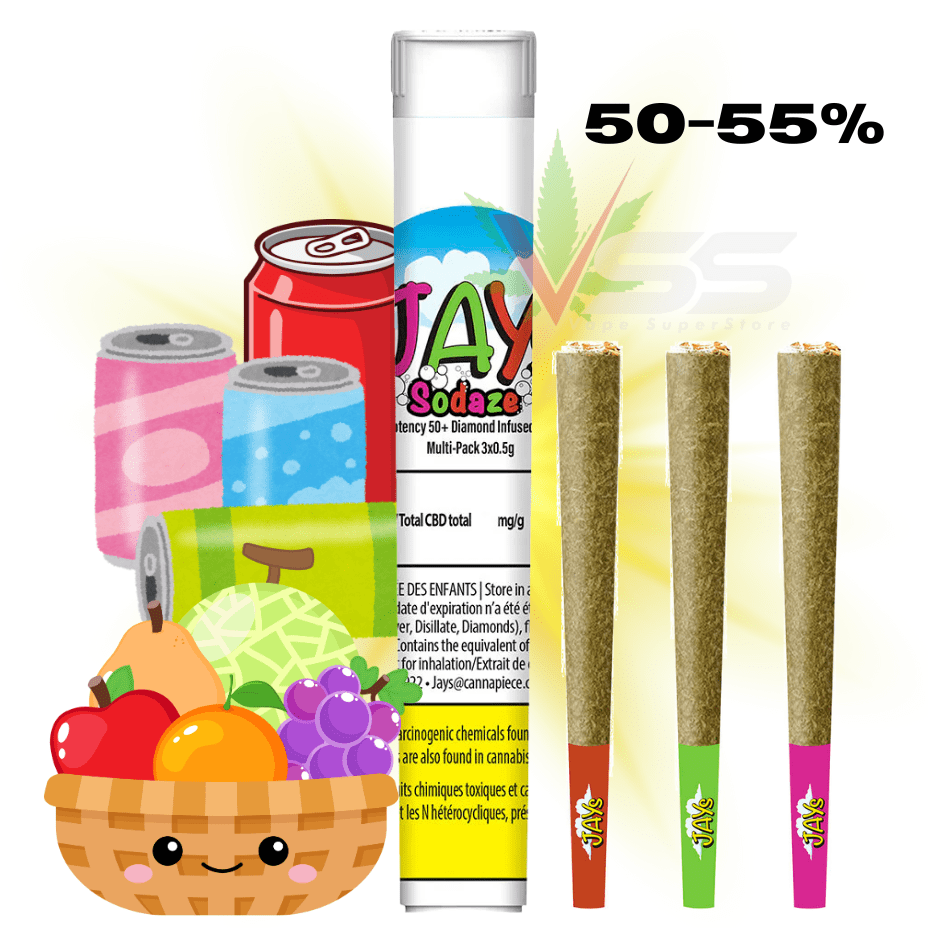 Jays Sodaze High Potency 50+ Diamond Infused Pre-rolls 3x0.5g Morden Vape SuperStore and Cannabis Manitoba Canada