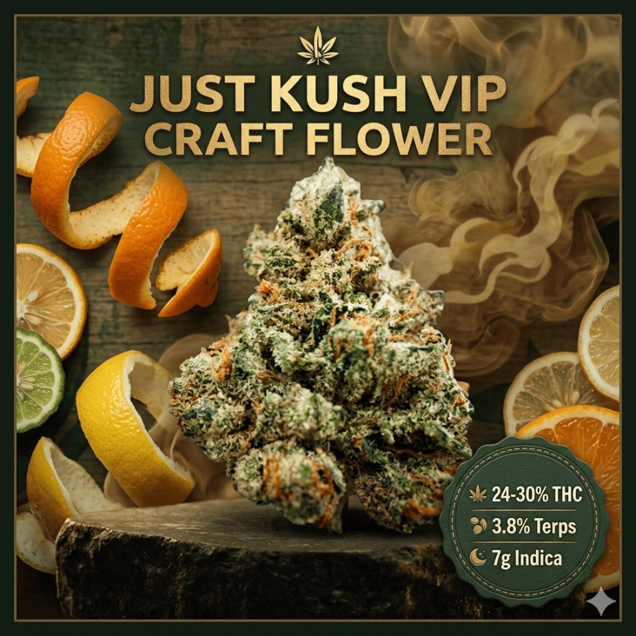 Just Kush VIP Kush Indica CRAFT Flower - 7g Morden Vape SuperStore and Cannabis Manitoba Canada