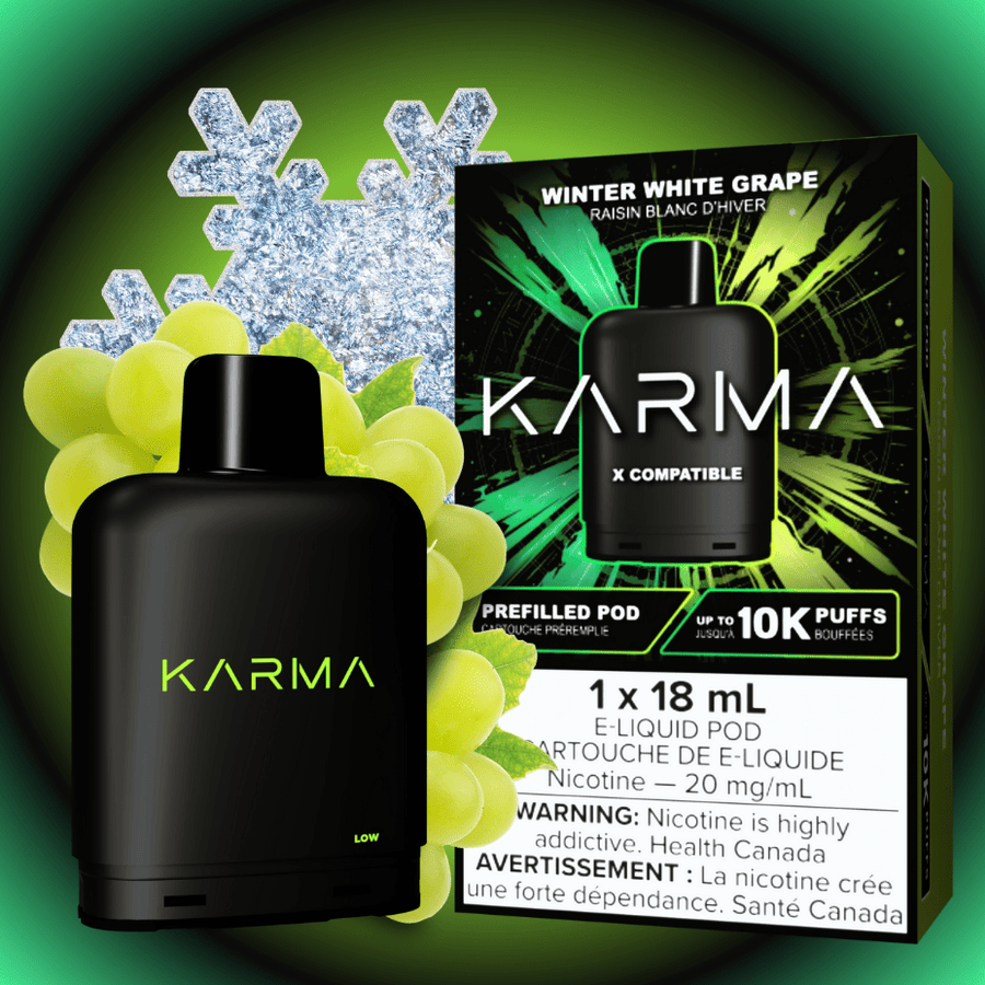 Karma Closed Pod Systems 18ml / 20mg Karma 10k Puff Pod-Winter White Grape -  - Morden Vape SuperStore and Cannabis Manitoba, Canada