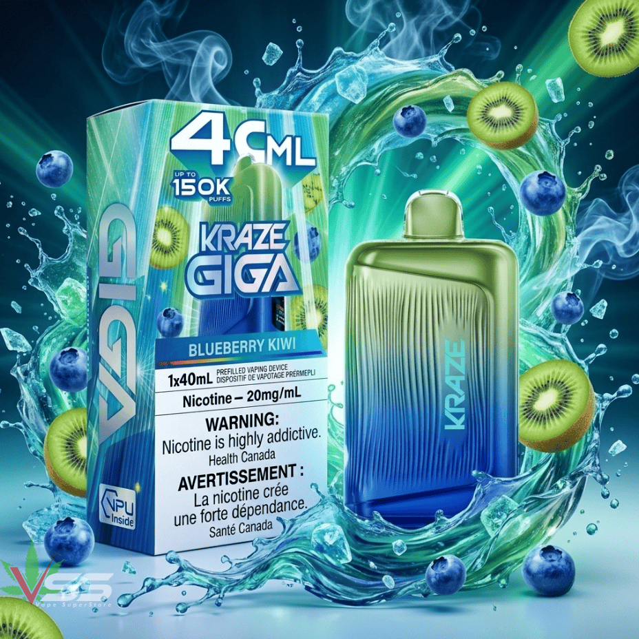 Kraze Giga 150K Disposable Vape-Blueberry Kiwi Ice 150000 Puffs / 20mg Morden Vape SuperStore and Cannabis Manitoba Canada