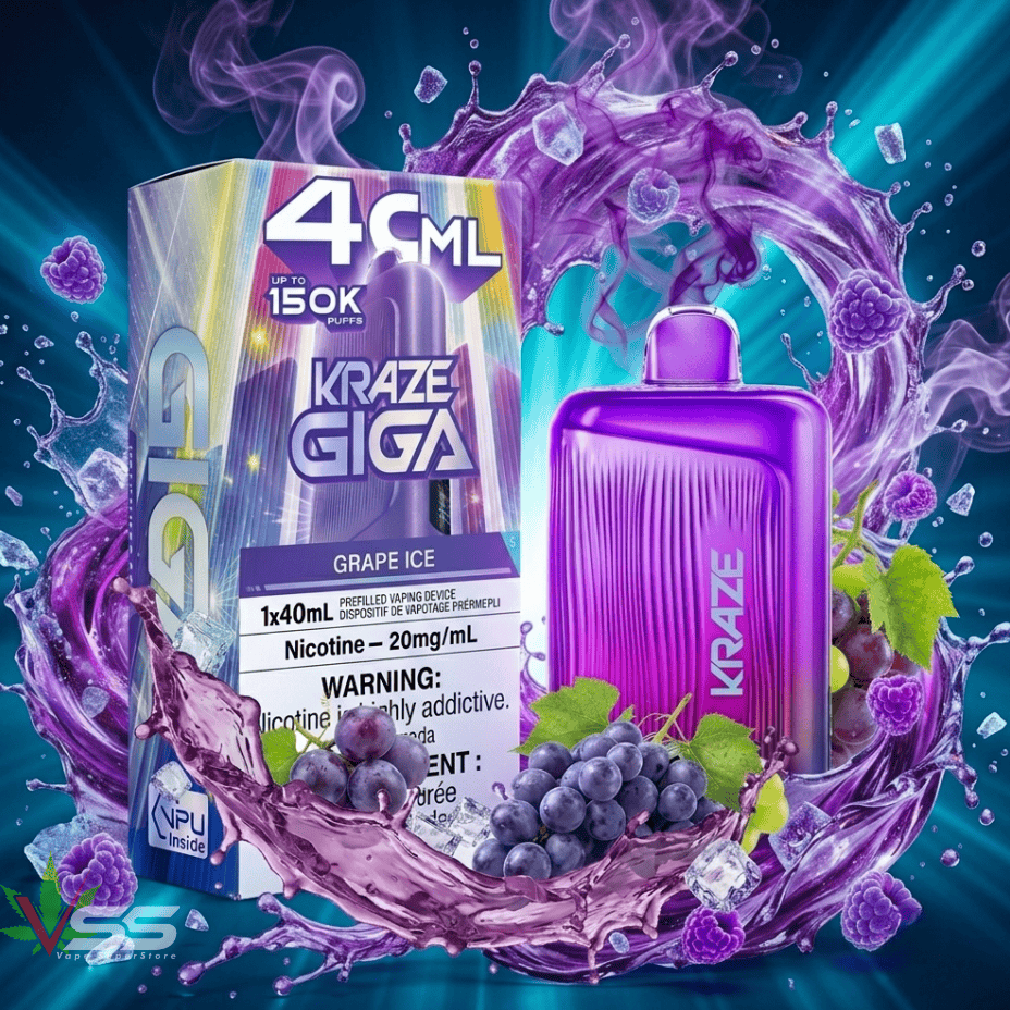 Kraze Giga 150K Disposable Vape-Grape Ice 150000 Puffs / 20mg Morden Vape SuperStore and Cannabis Manitoba Canada