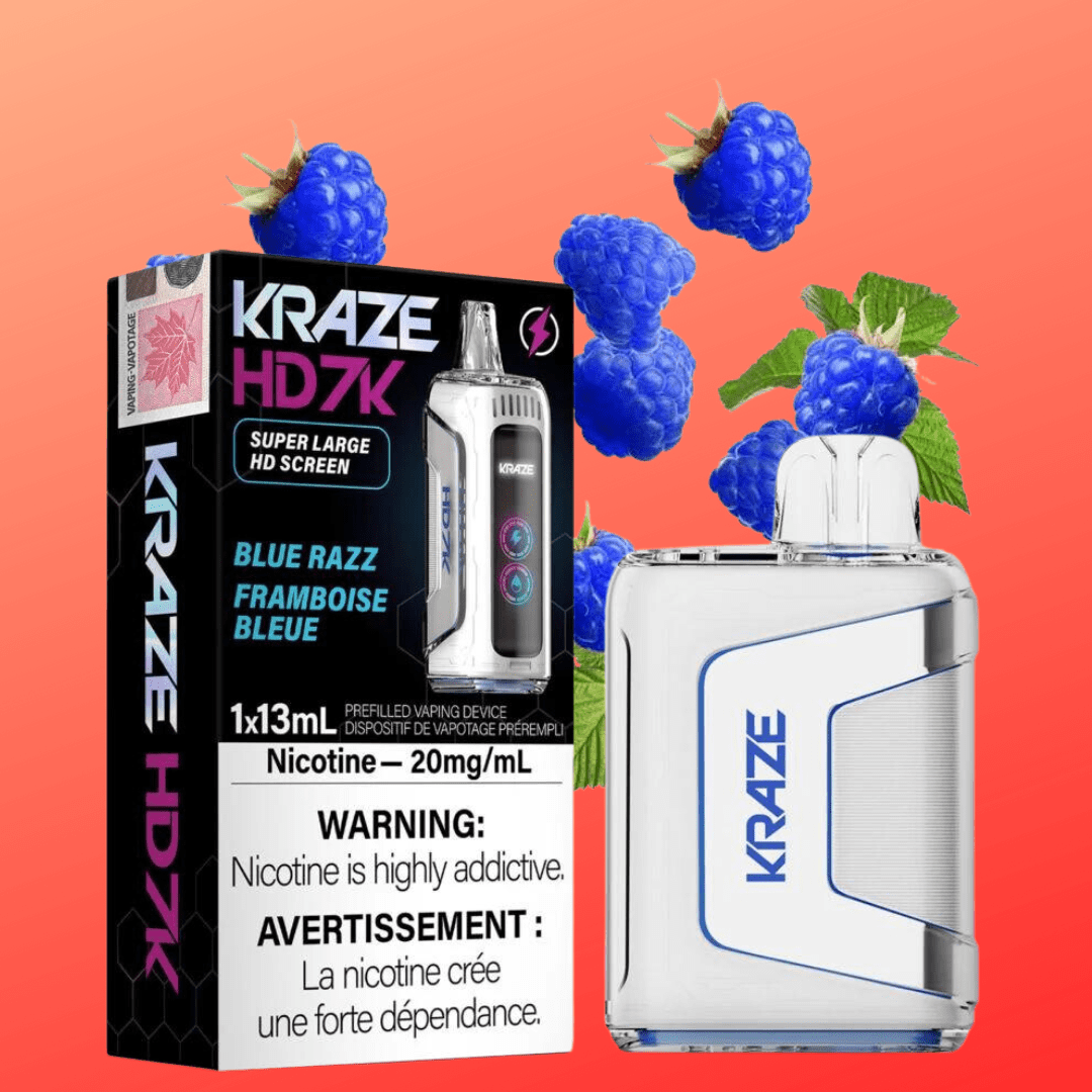Kraze HD 7k Disposables Disposables 20mg / 7000 Puffs Kraze HD 7k Disposable Vape-Blue Razz-Morden Vape SuperStore, MB Canada