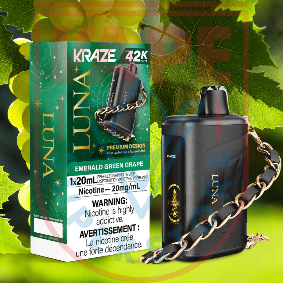 Kraze Luna 42k Disposable Vape - Emerald Green Grape Morden Vape SuperStore and Cannabis Manitoba Canada