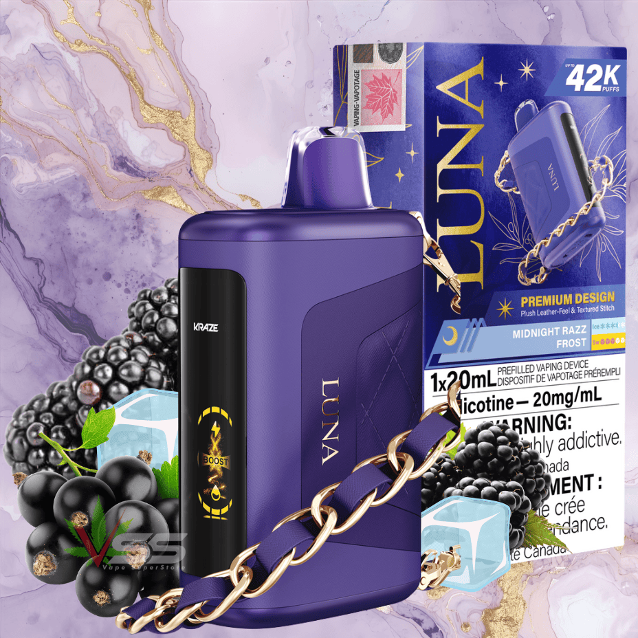 Kraze Luna 42k Disposable Vape - Midnight Razz Frost Morden Vape SuperStore and Cannabis Manitoba Canada