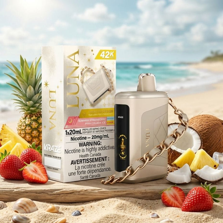 Kraze Luna 42K Disposable Vape-Summer Strawberry Pina Colada Ice 42000 Puffs / 20mg Morden Vape SuperStore and Cannabis Manitoba Canada
