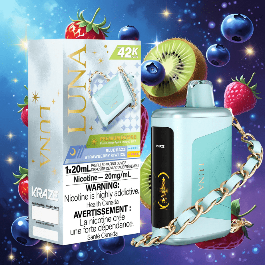 Kraze Luna Disposable Vape-Blue Razz Strawberry Kiwi Ice Morden Vape SuperStore and Cannabis Manitoba Canada