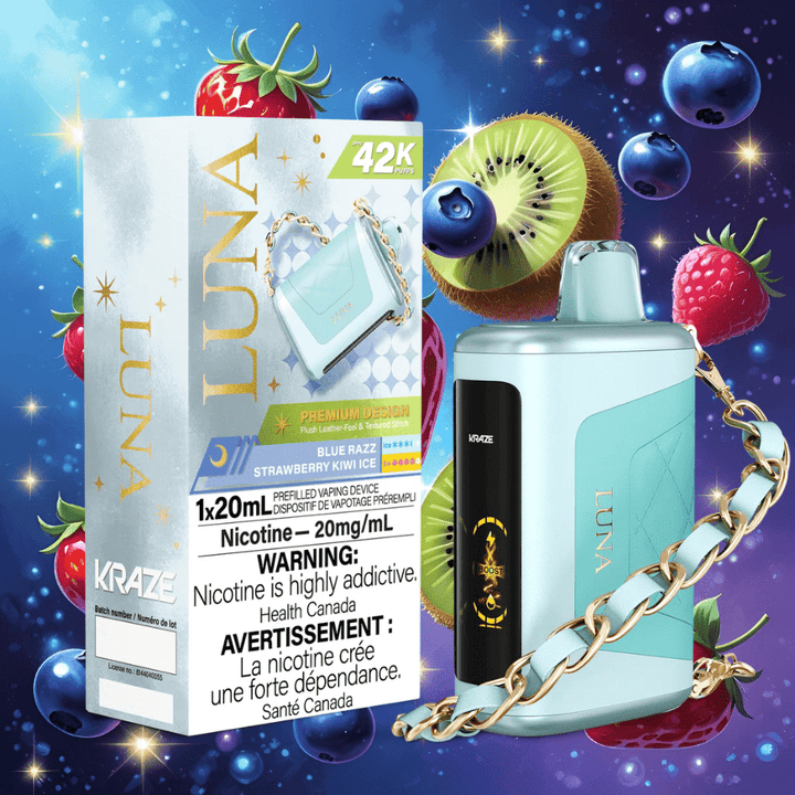 Kraze Luna Disposable Vape-Blue Razz Strawberry Kiwi Ice Morden Vape SuperStore and Cannabis Manitoba Canada