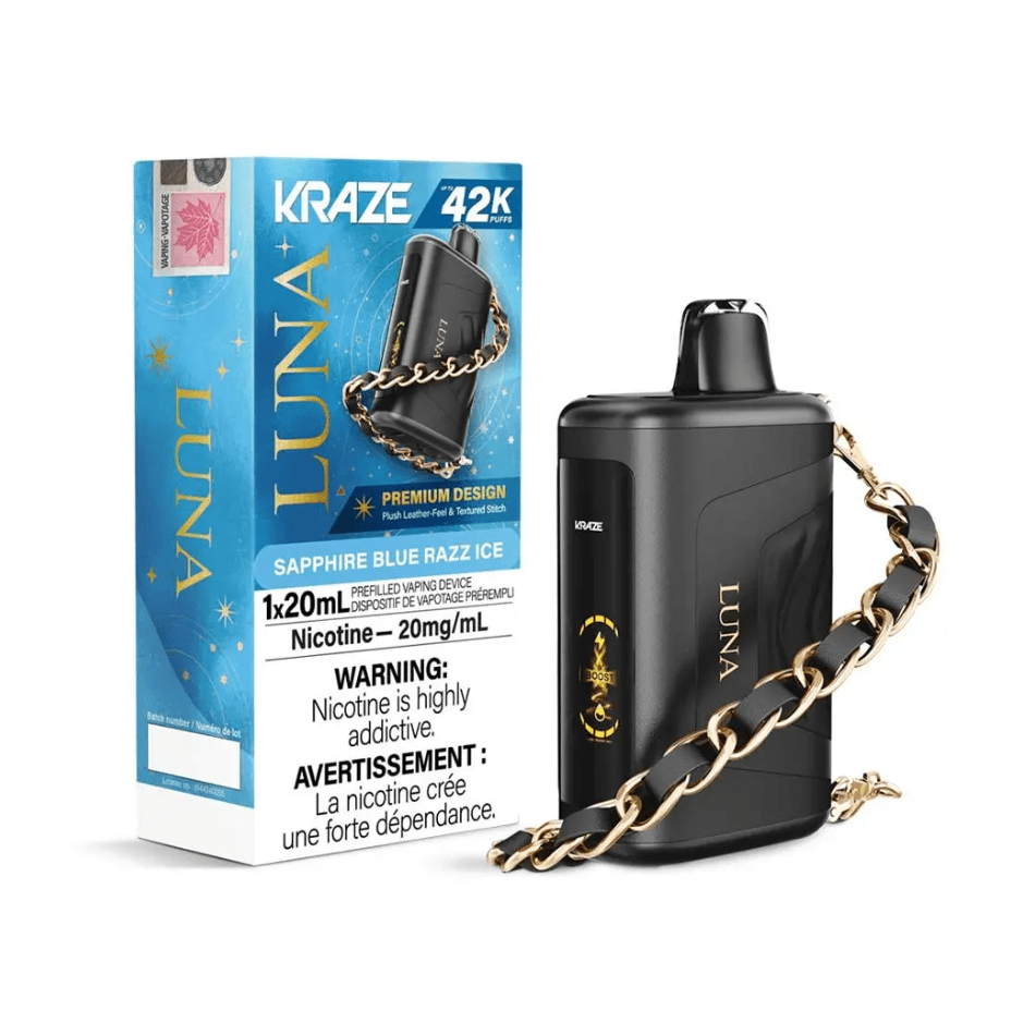 Kraze Luna Disposable Vape-Sapphire Blue Razz Ice Morden Vape SuperStore and Cannabis Manitoba Canada