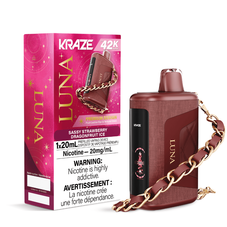 Kraze Luna Disposable Vape-Sassy Strawberry Dragonfruit Ice Morden Vape SuperStore and Cannabis Manitoba Canada
