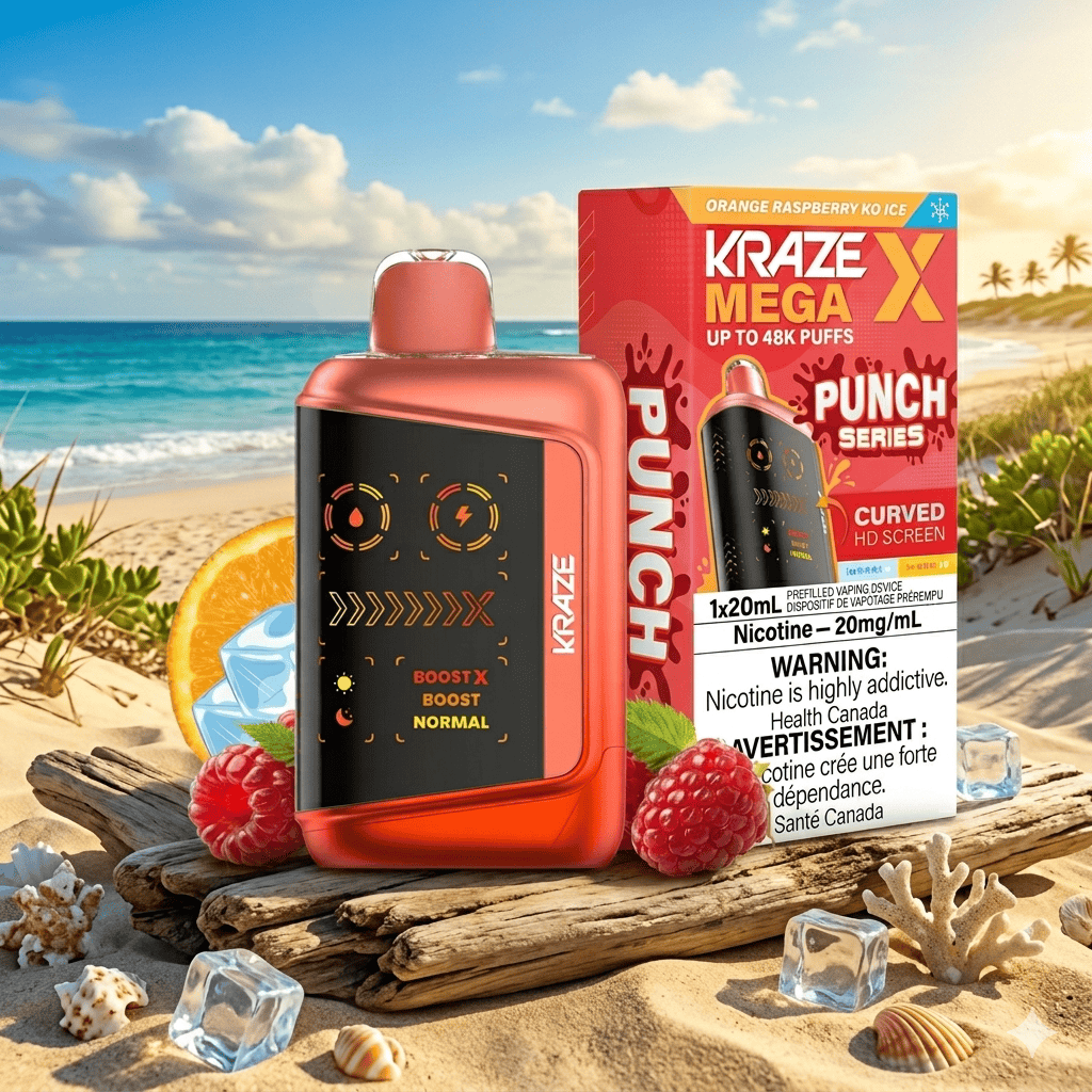 Kraze Mega X 48K Disposable Vape - Orange Raspberry KO Ice 48000 Puffs / 20mg Morden Vape SuperStore and Cannabis Manitoba Canada