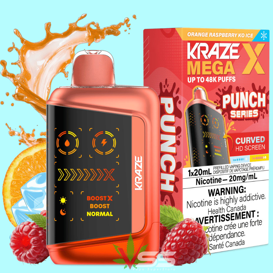 Kraze Mega X 48K Disposable Vape - Orange Raspberry KO Ice Morden Vape SuperStore and Cannabis Manitoba Canada