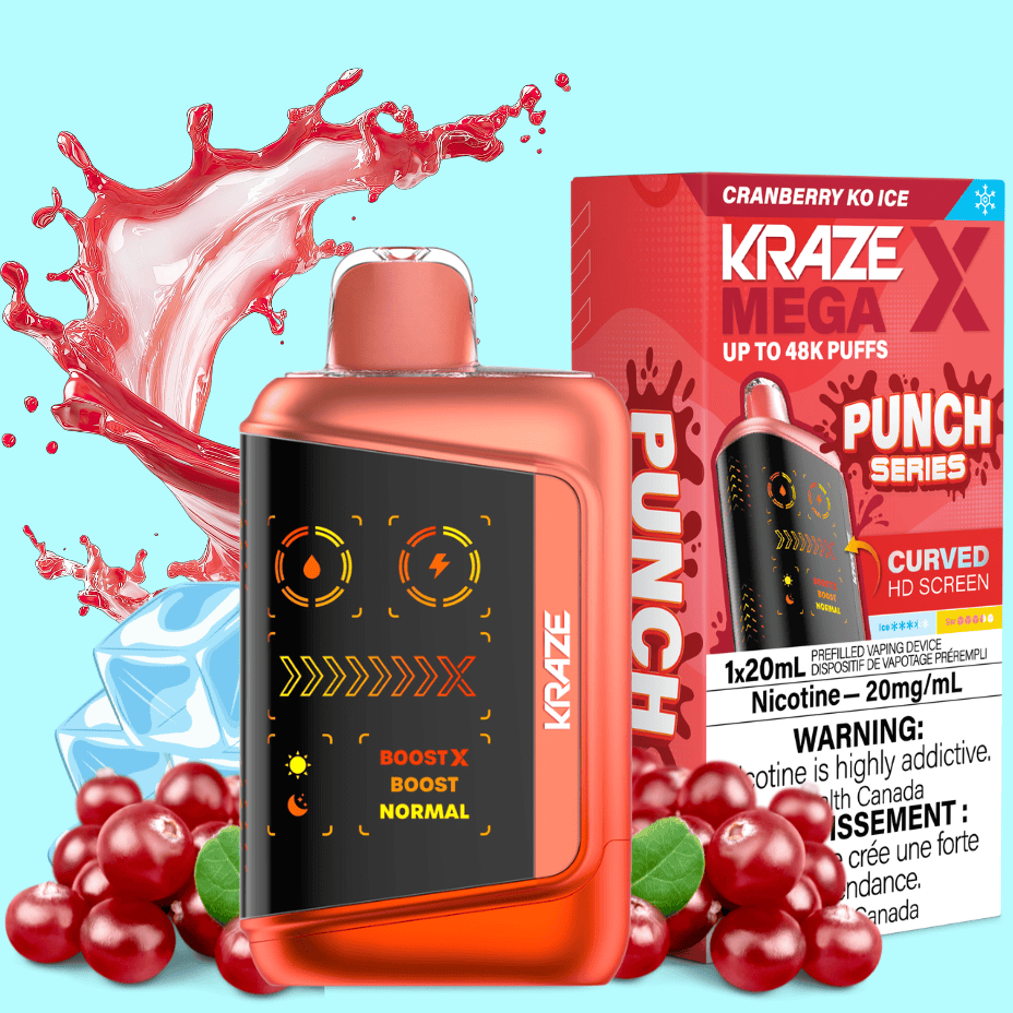 Kraze Mega X 48K Disposable Vape - Punch Series Cranberry KO Ice 48000 Puffs / 20mg Morden Vape SuperStore and Cannabis Manitoba Canada