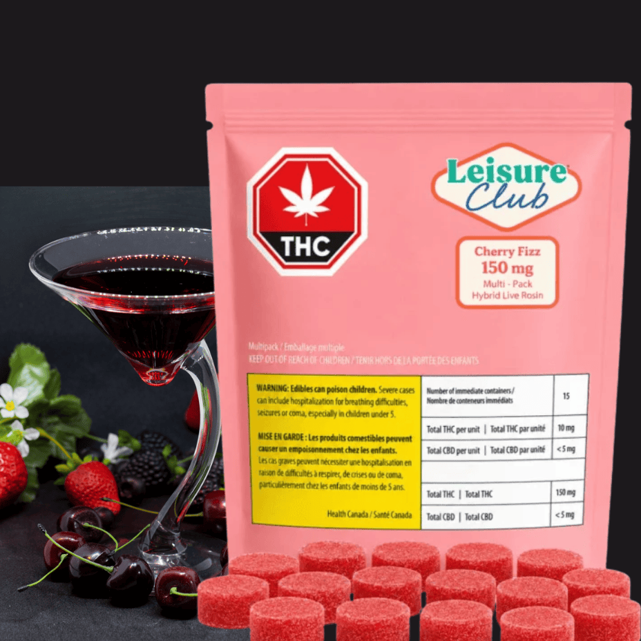 Leisure Club Cherry Fizz Live Rosin Hybrid Gummies - 15x10mg Morden Vape SuperStore and Cannabis Manitoba Canada