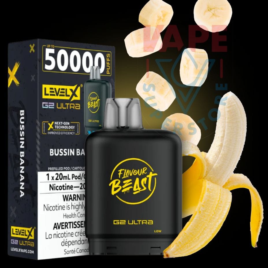 Level X G2 Ultra Flavour Beast Pod 50k-Bussin Banana 50000 Puffs / 20mg Morden Vape SuperStore and Cannabis Manitoba Canada