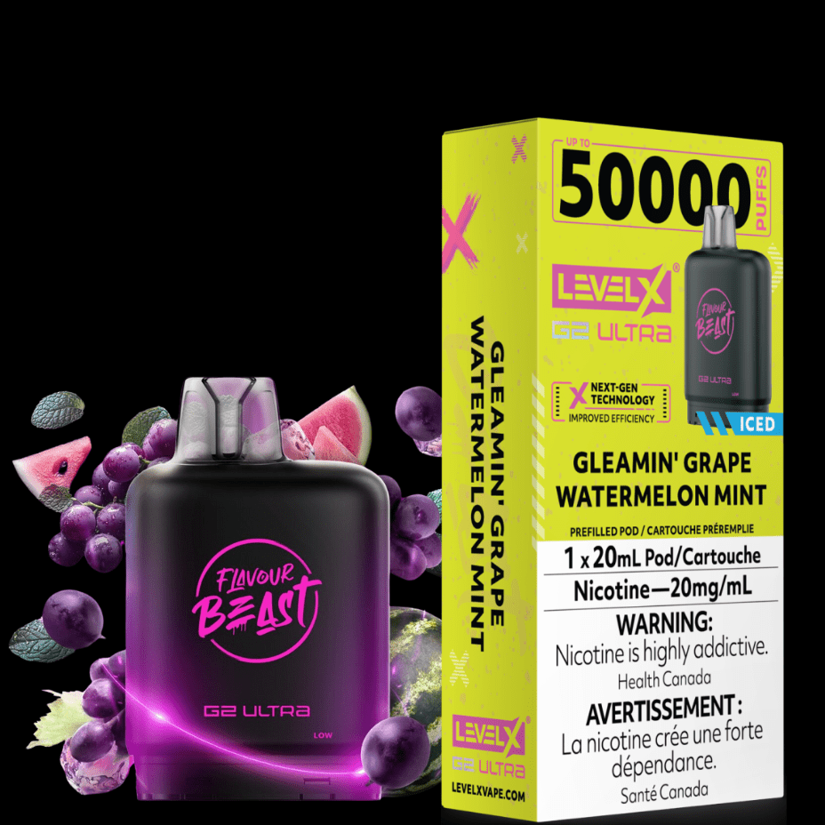 Level X G2 Ultra Flavour Beast Pod 50k-Gleamin Grape Watermelon Mint Iced Morden Vape SuperStore and Cannabis Manitoba Canada