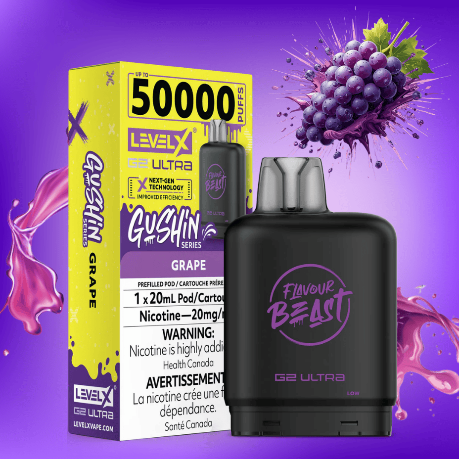 Level X G2 Ultra Flavour Beast Pod 50k-Guhsin Grape 50000 Puffs / 20mg Morden Vape SuperStore and Cannabis Manitoba Canada