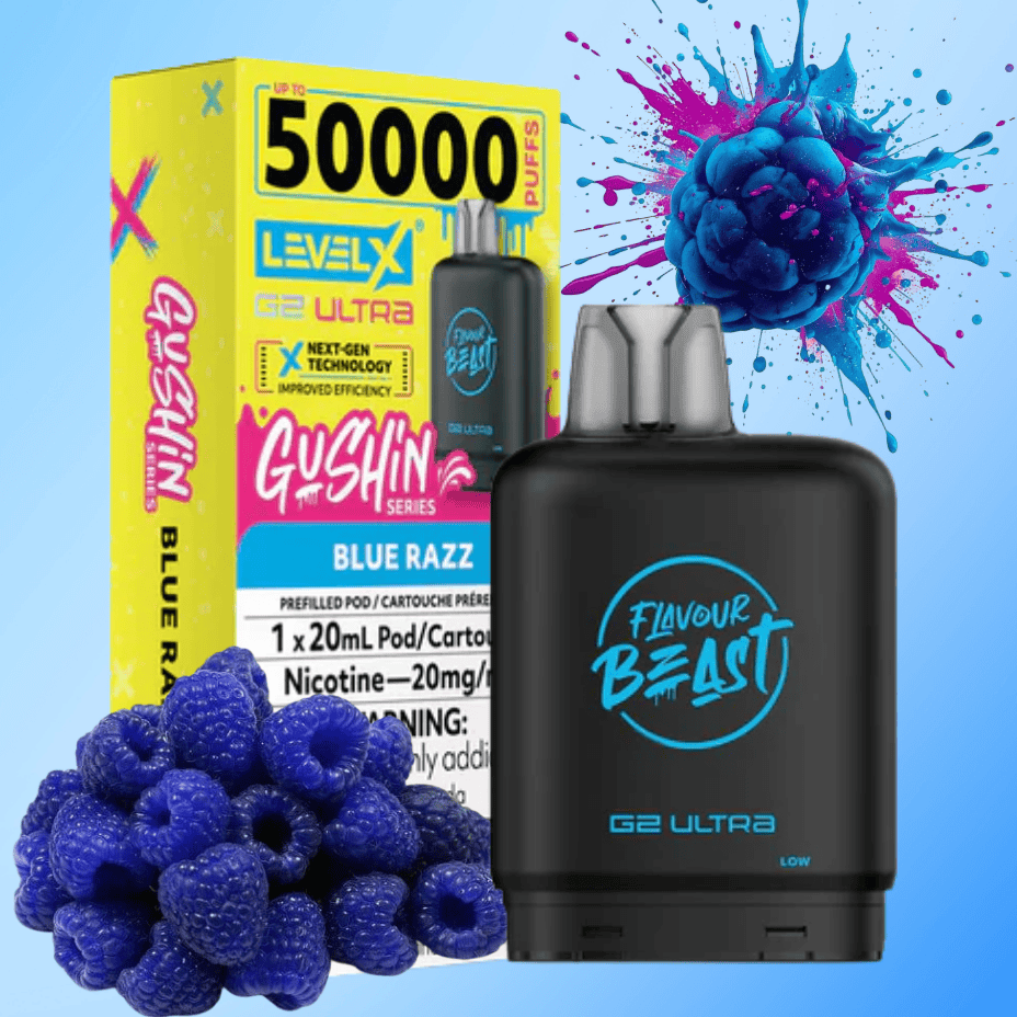 Level X G2 Ultra Flavour Beast Pod 50k-Gushin Blue Razz 50000 Puffs / 20mg Morden Vape SuperStore and Cannabis Manitoba Canada