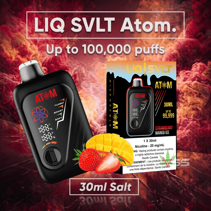 LIQ SVLT Atom 100K Disposable Vape-Strawberry Mango Ice 100000 Puffs / 20mg Morden Vape SuperStore and Cannabis Manitoba Canada