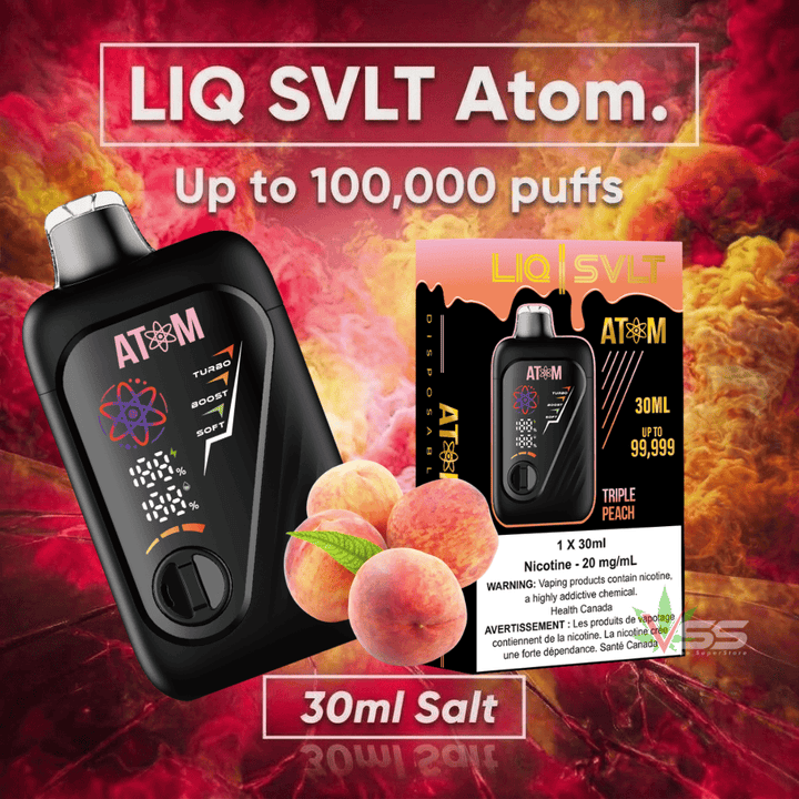 LIQ SVLT Atom 100K Disposable Vape-Triple Peach 100000 Puffs / 20mg Morden Vape SuperStore and Cannabis Manitoba Canada