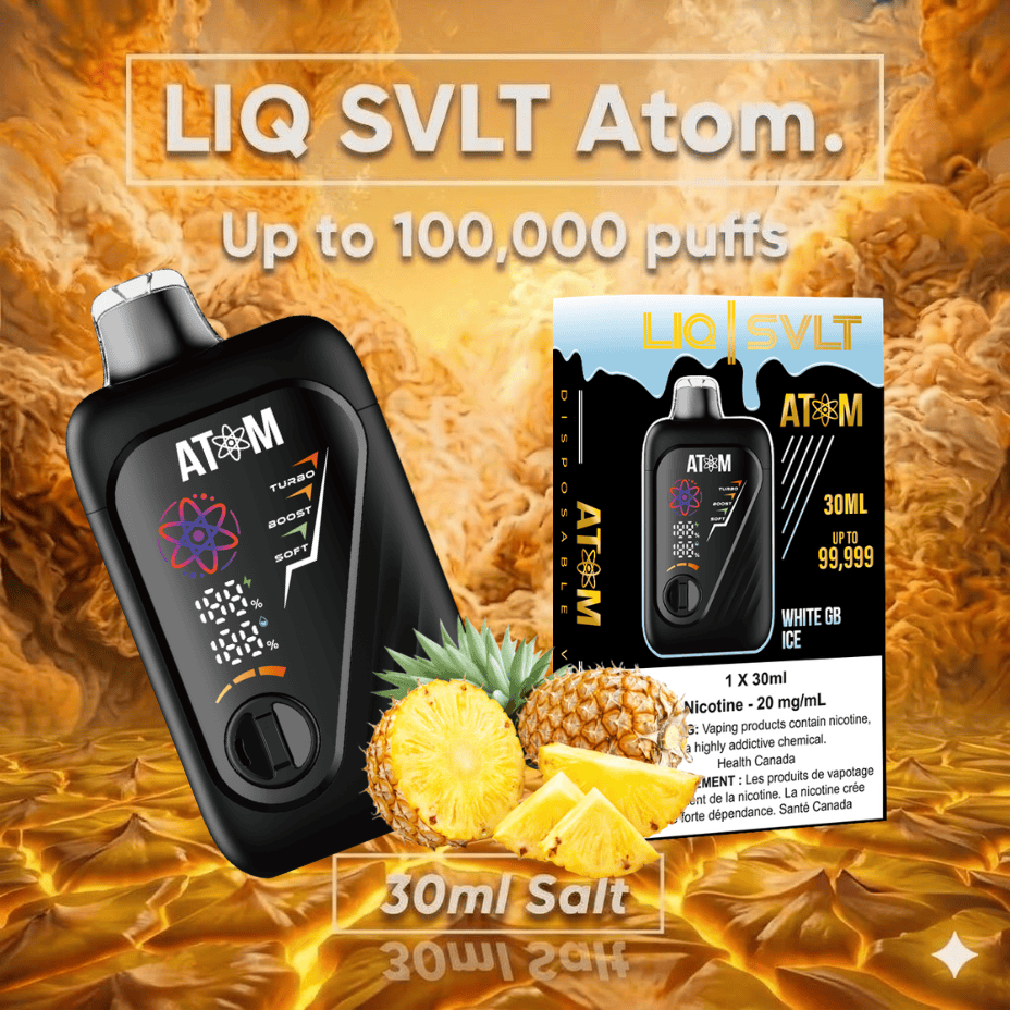 LIQ SVLT Atom 100K Disposable Vape-White GB Ice 100000 Puffs / 20mg Morden Vape SuperStore and Cannabis Manitoba Canada