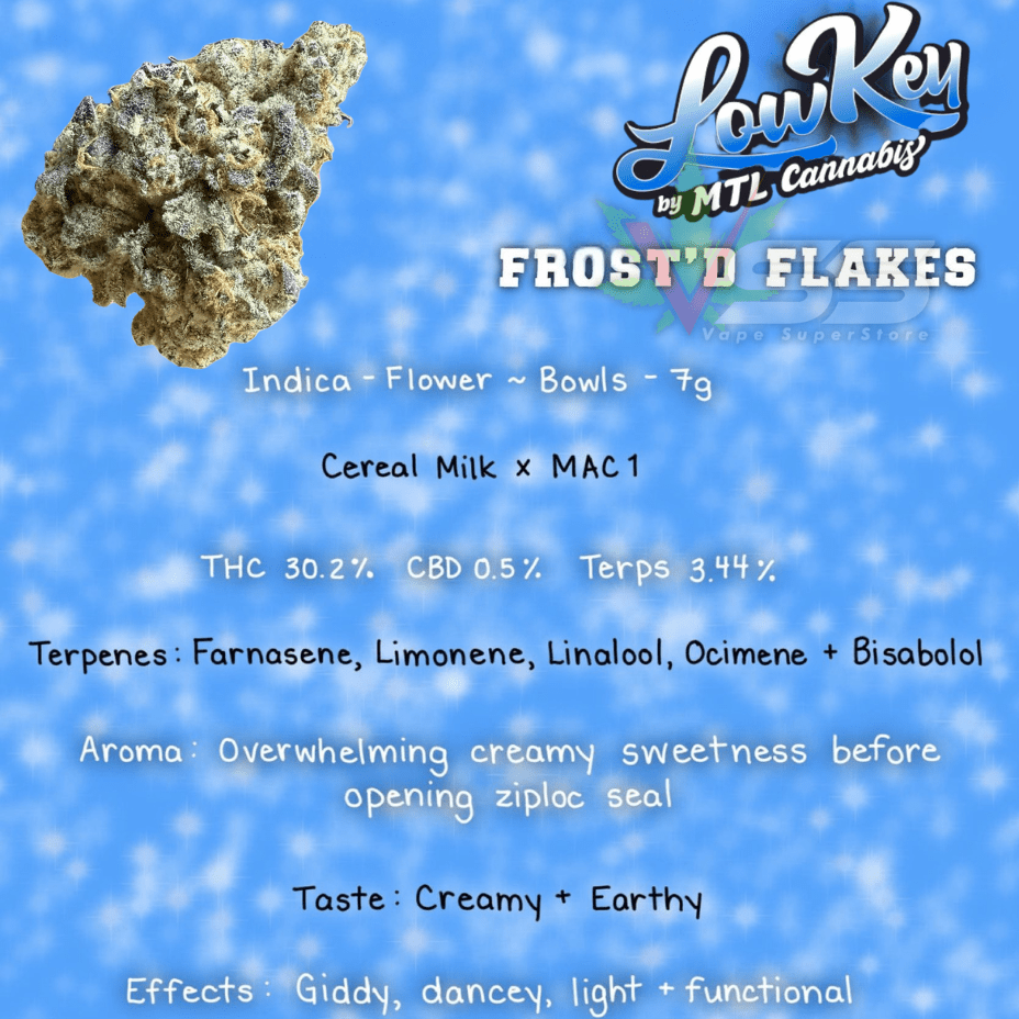 Lowkey by MTL Cannabis Frost'd Flakes Indica Flower-7g 7g Morden Vape SuperStore and Cannabis Manitoba Canada