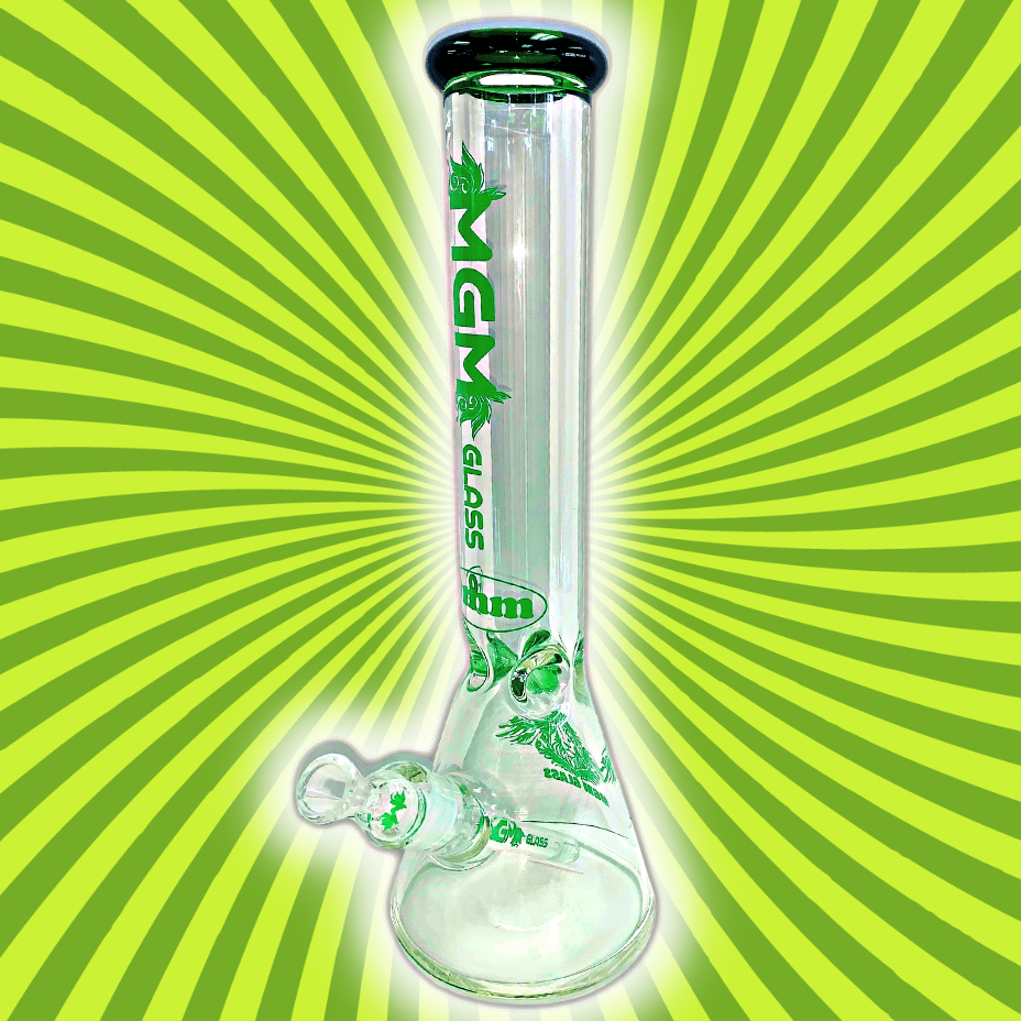 MGM Glass 7mm Logo Beaker-16" Green Morden Vape SuperStore and Cannabis Manitoba Canada