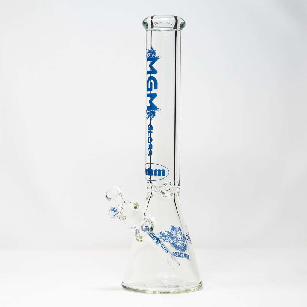 MGM Glass 9mm Classic Clear Logo Beaker-16" Blue Morden Vape SuperStore and Cannabis Manitoba Canada