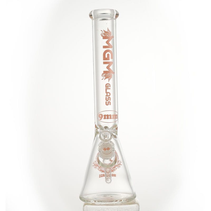 MGM Glass 9mm Classic Clear Logo Beaker-16" Pink Morden Vape SuperStore and Cannabis Manitoba Canada