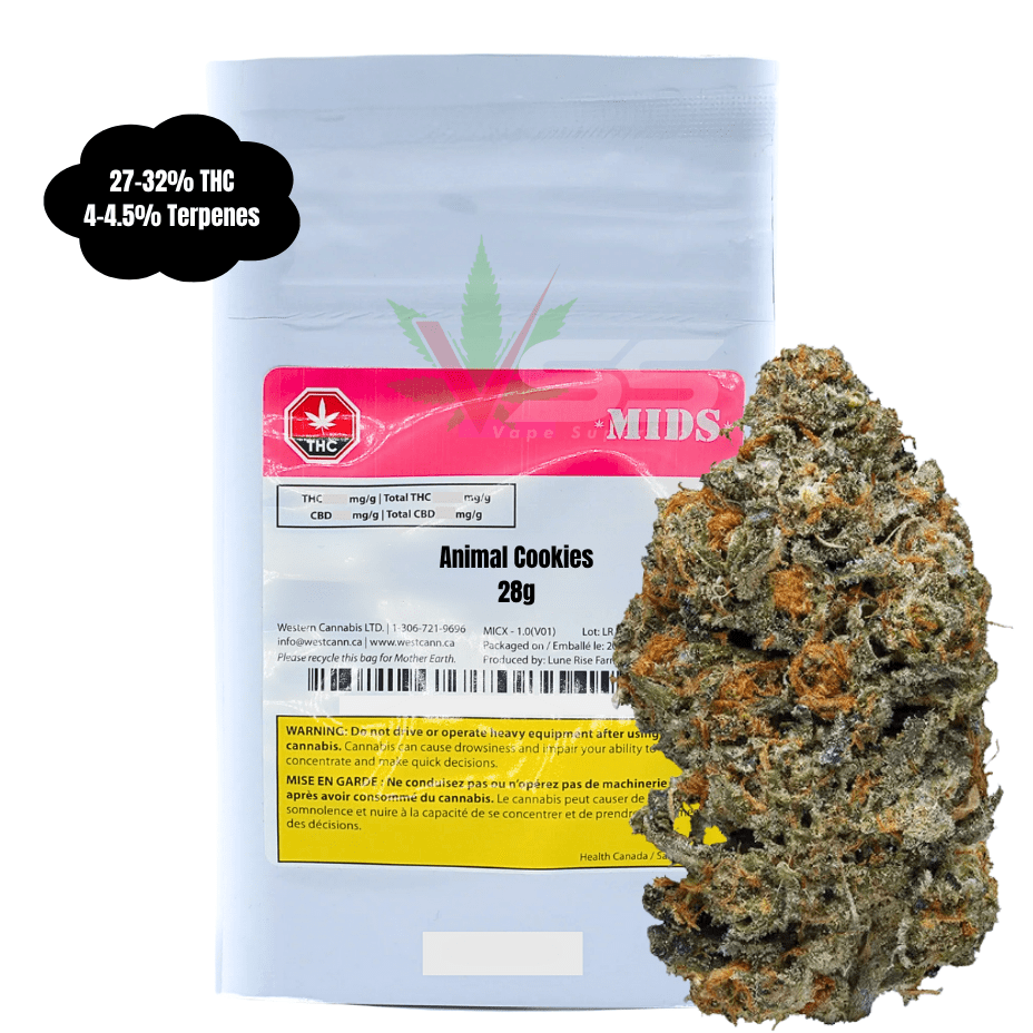 MIDS Animal Cookies Indica Flower - 28g Morden Vape SuperStore and Cannabis Manitoba Canada